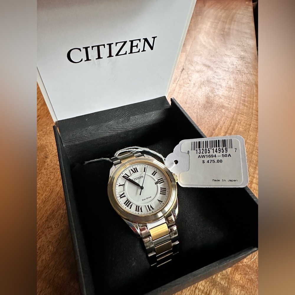 NWT Citizen Men's Silver and Gold Eco-Drive Watch